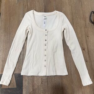 PINK Cream Long Sleeve Button-Up Top